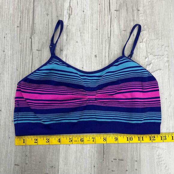 Striped Stretchy Spaghetti Strap Sports Bra Purple Blue Pink Adjustable Straps - Picture 4 of 5